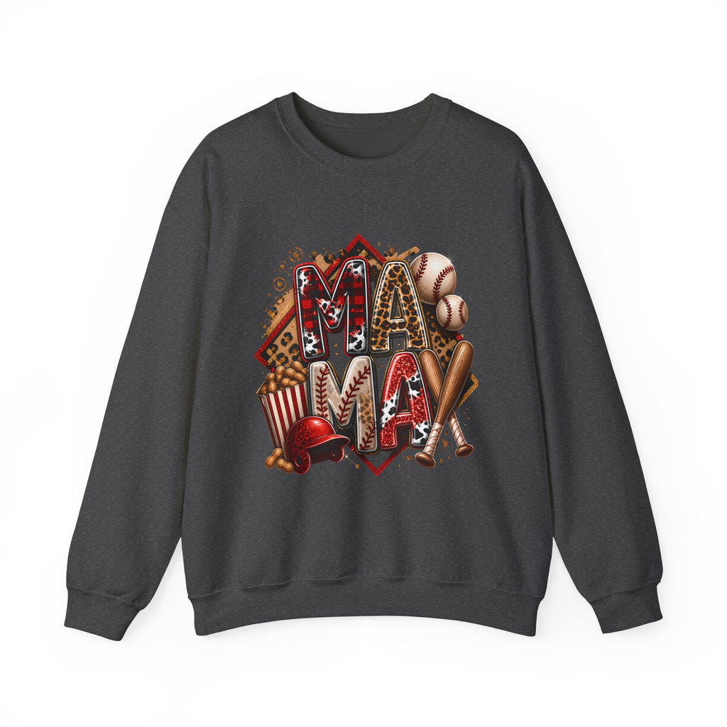 Mama Baseball Crewneck Sweatshirt — ‘MAMA’ Sports Mom Graphic