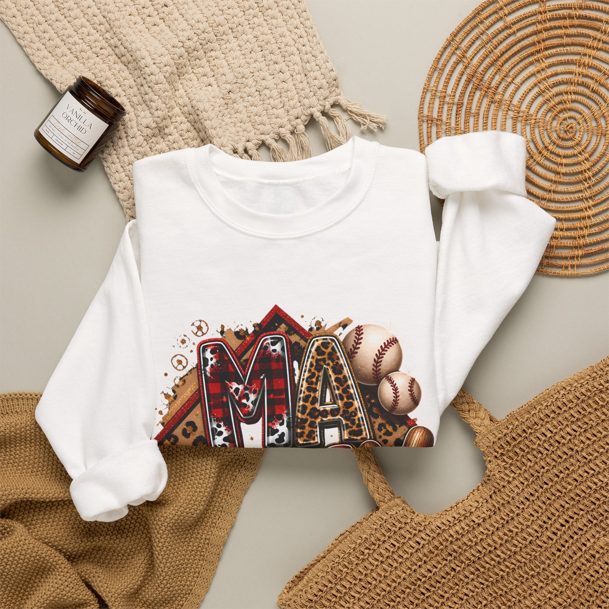 Mama Baseball Crewneck Sweatshirt — ‘MAMA’ Sports Mom Graphic
