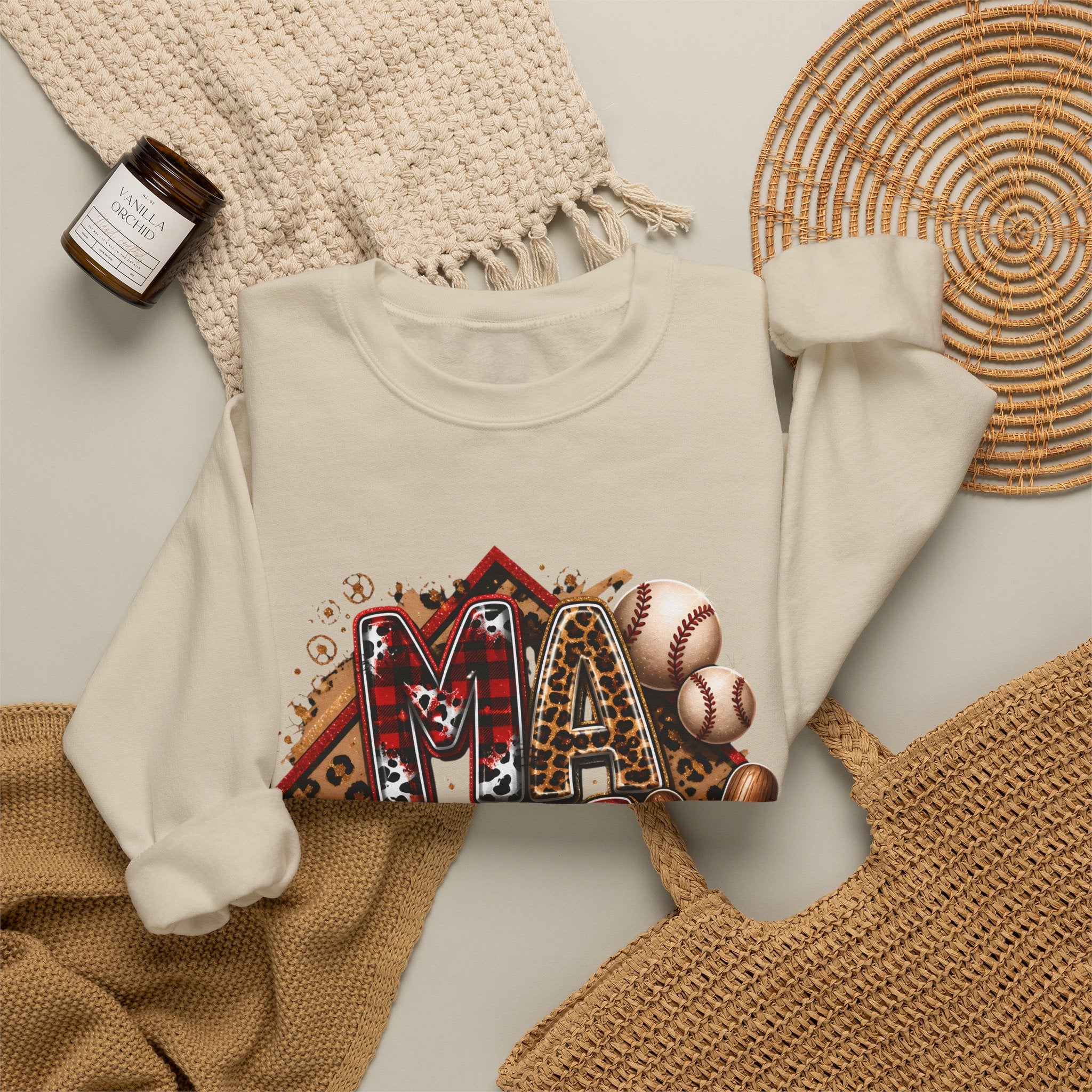 Mama Baseball Crewneck Sweatshirt — ‘MAMA’ Sports Mom Graphic