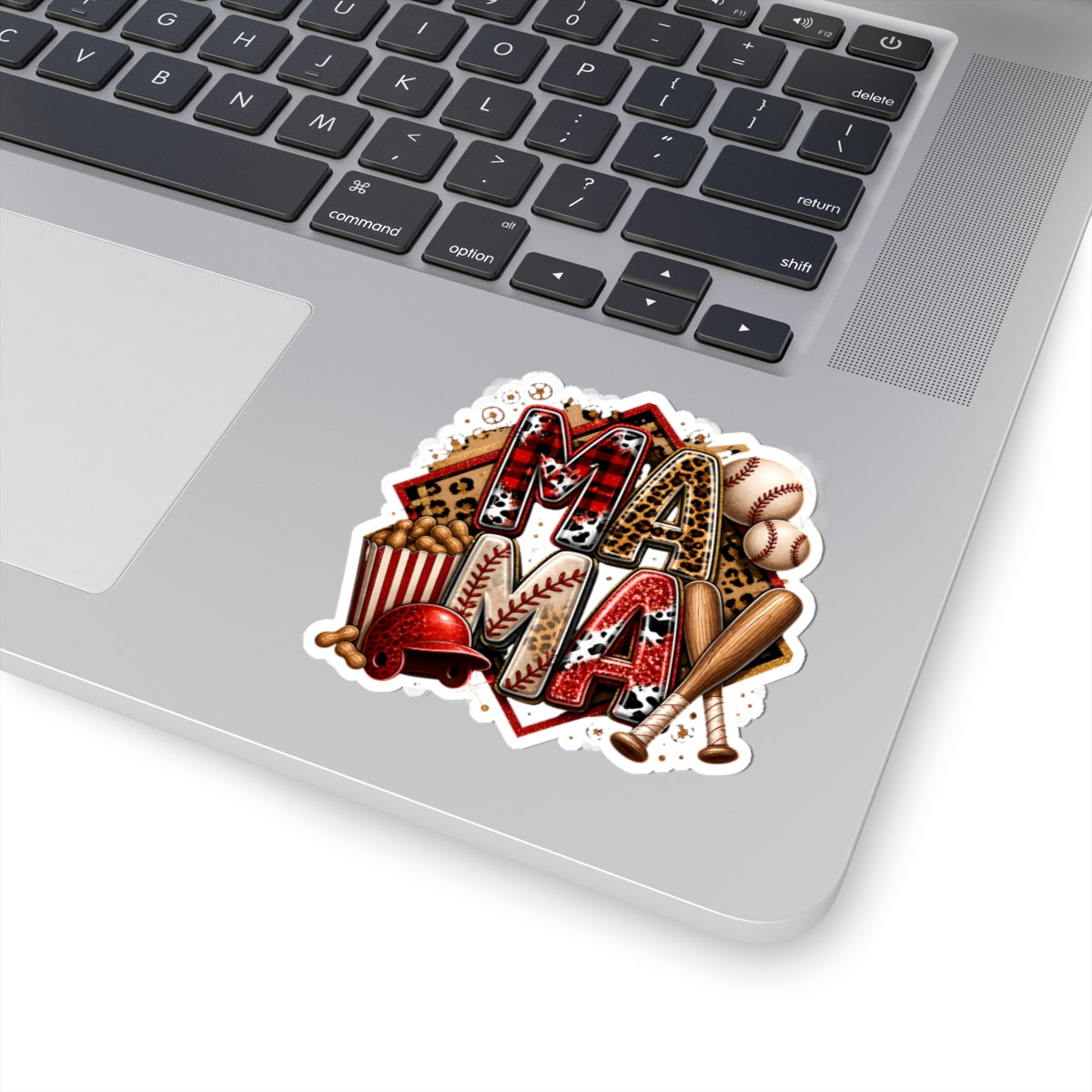 Mama Baseball Sticker — Kiss-Cut Decorative Baseball Mom Decal (helmet, bats, popcorn)