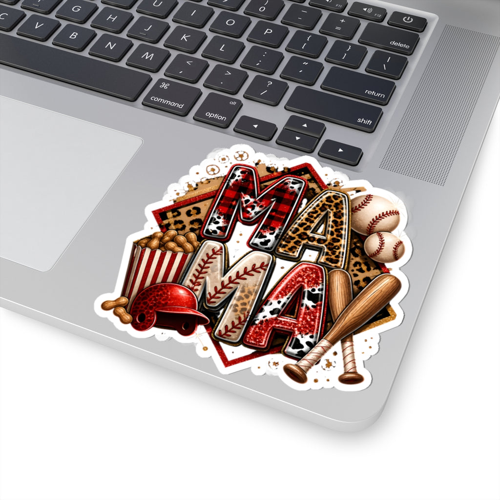Mama Baseball Sticker — Kiss-Cut Decorative Baseball Mom Decal (helmet, bats, popcorn)