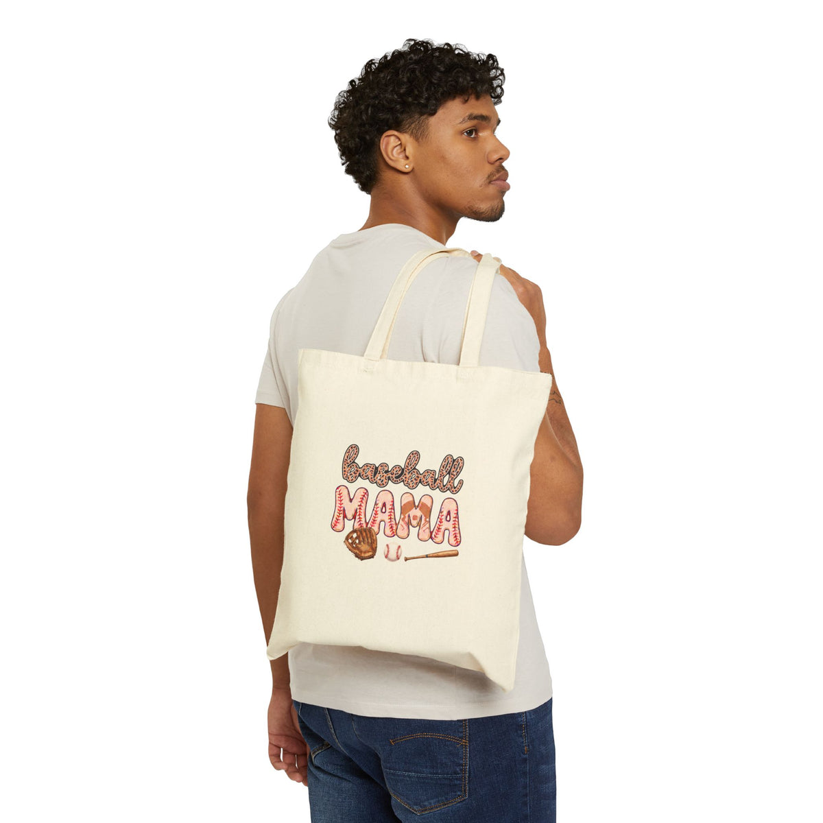 Baseball Mama Canvas Tote Bag – Cute Softball Glove & Bat Design for Sports Moms