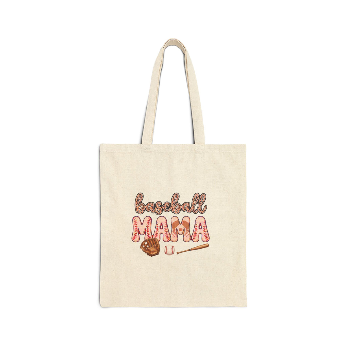Baseball Mama Canvas Tote Bag – Cute Softball Glove & Bat Design for Sports Moms