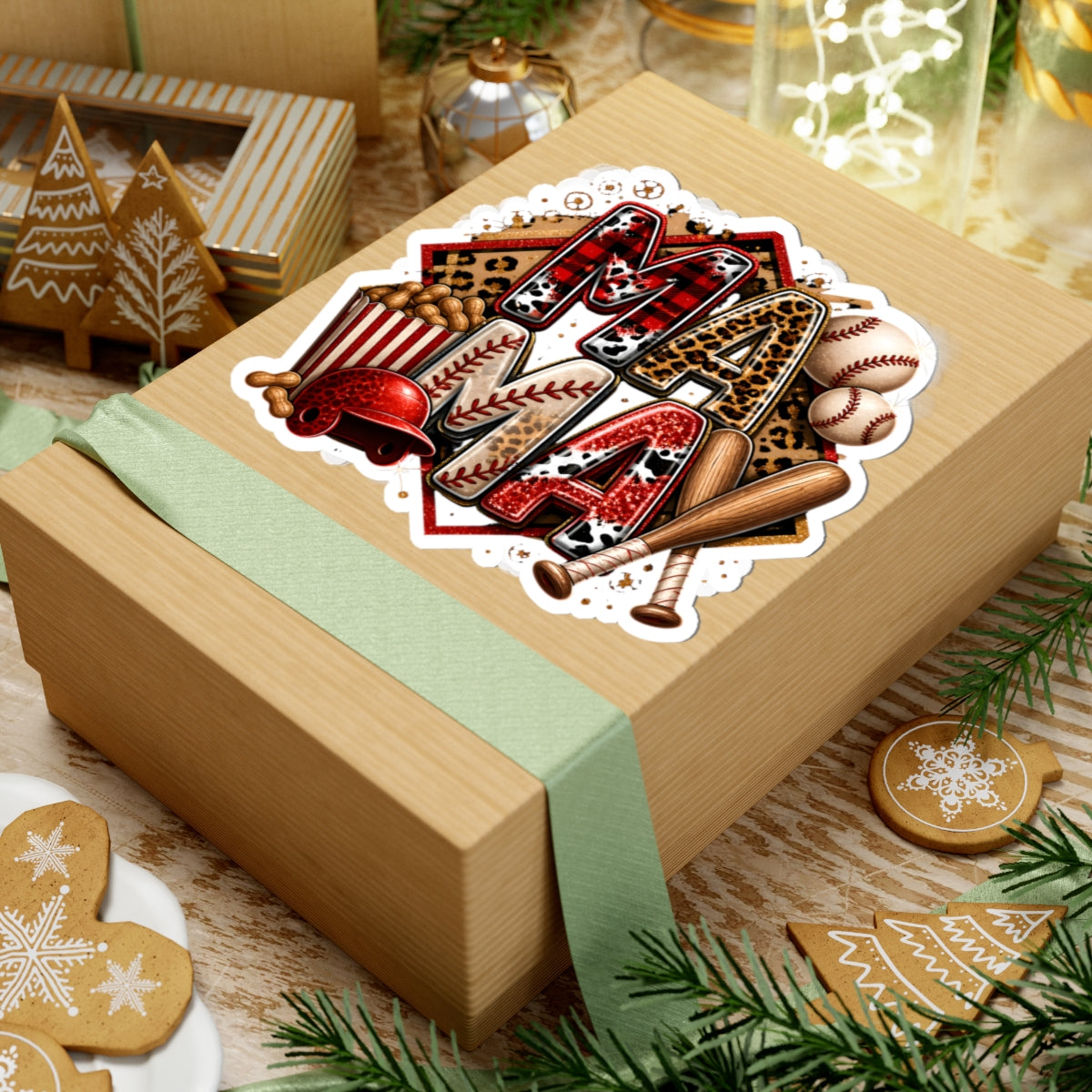 Mama Baseball Sticker — Kiss-Cut Decorative Baseball Mom Decal (helmet, bats, popcorn)