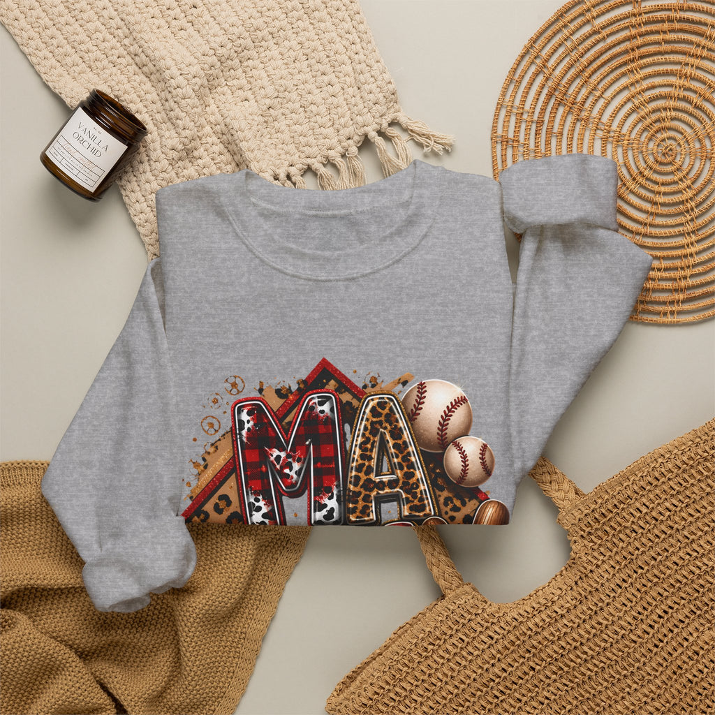 Mama Baseball Crewneck Sweatshirt — ‘MAMA’ Sports Mom Graphic