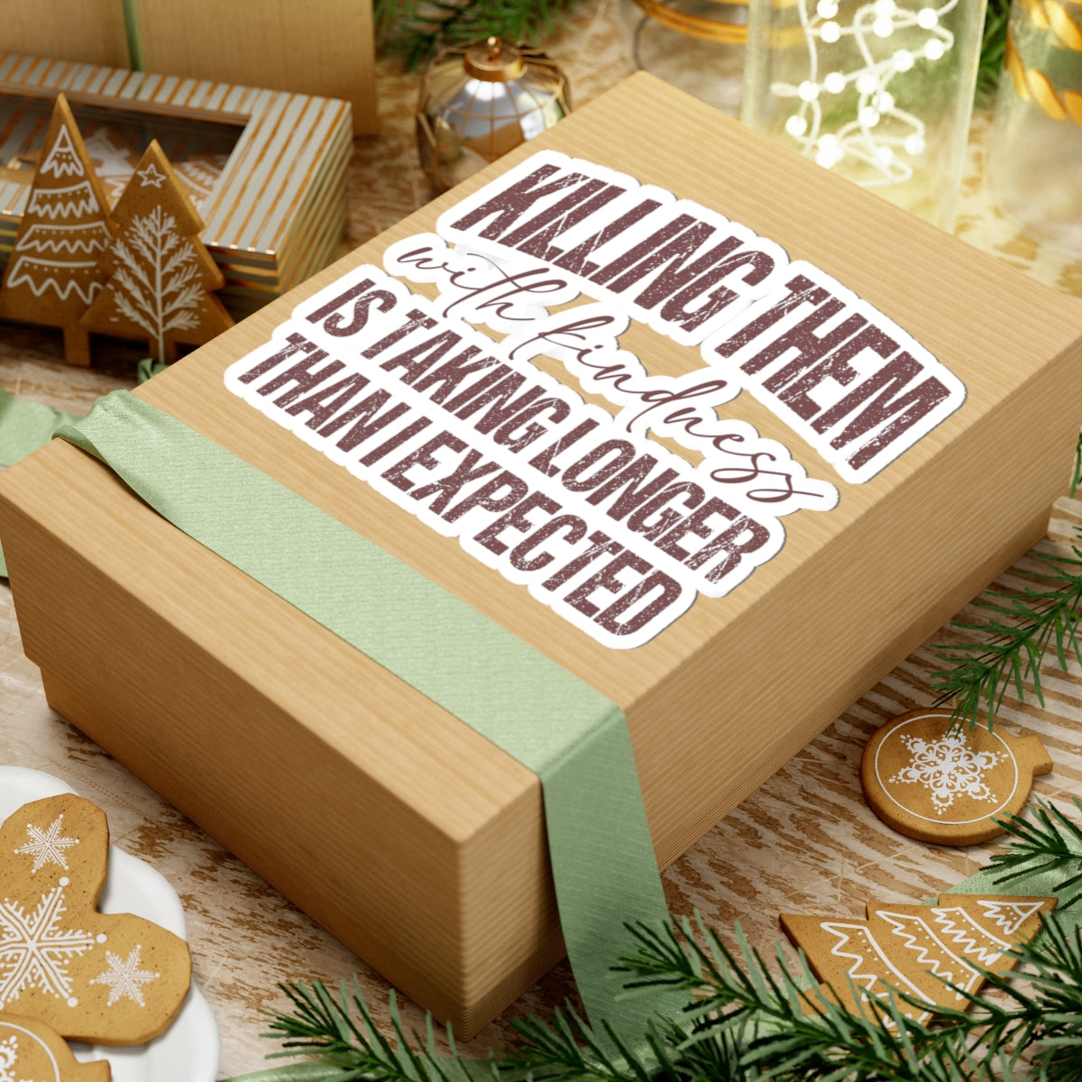 Killing Them With Kindness Sticker — Humorous Retro Quote Kiss-Cut Sticker for Laptops & Water Bottles