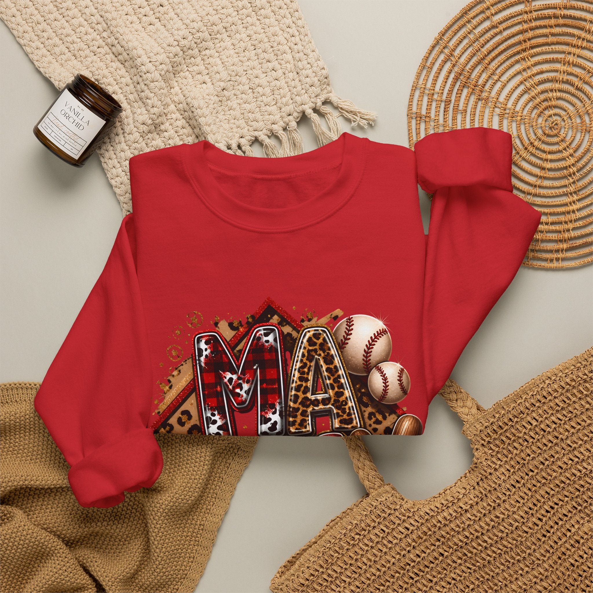 Mama Baseball Crewneck Sweatshirt — ‘MAMA’ Sports Mom Graphic