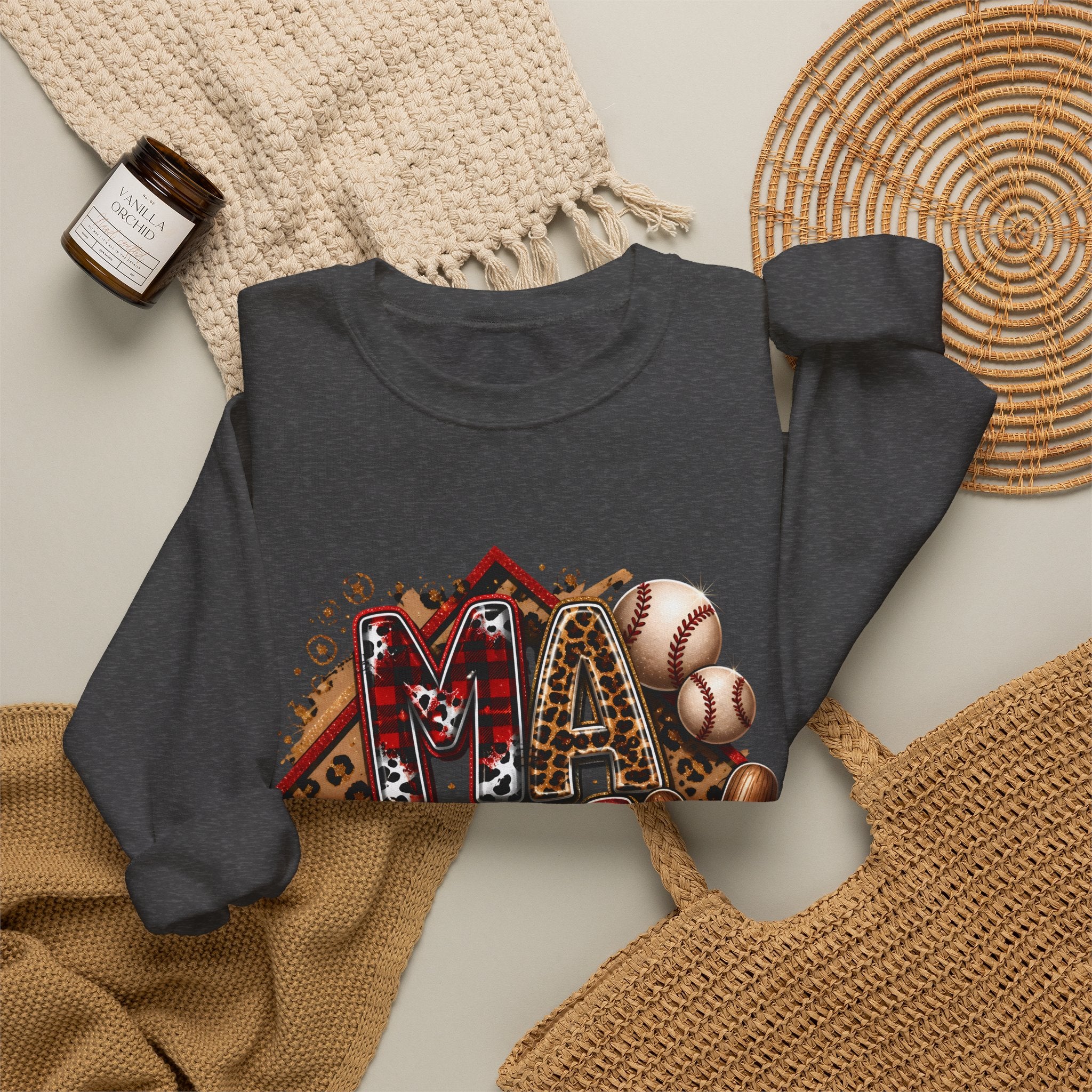 Mama Baseball Crewneck Sweatshirt — ‘MAMA’ Sports Mom Graphic