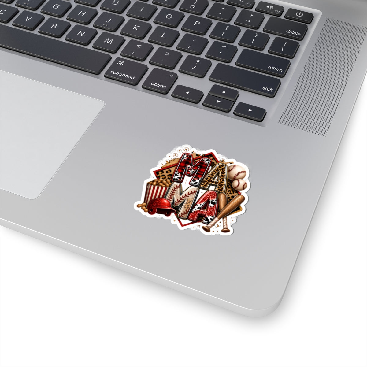 Mama Baseball Sticker — Kiss-Cut Decorative Baseball Mom Decal (helmet, bats, popcorn)